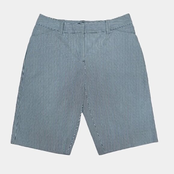 AK ANN KLEIN Navy white stripes high waist coastal casual bermudas - Picture 1 of 10